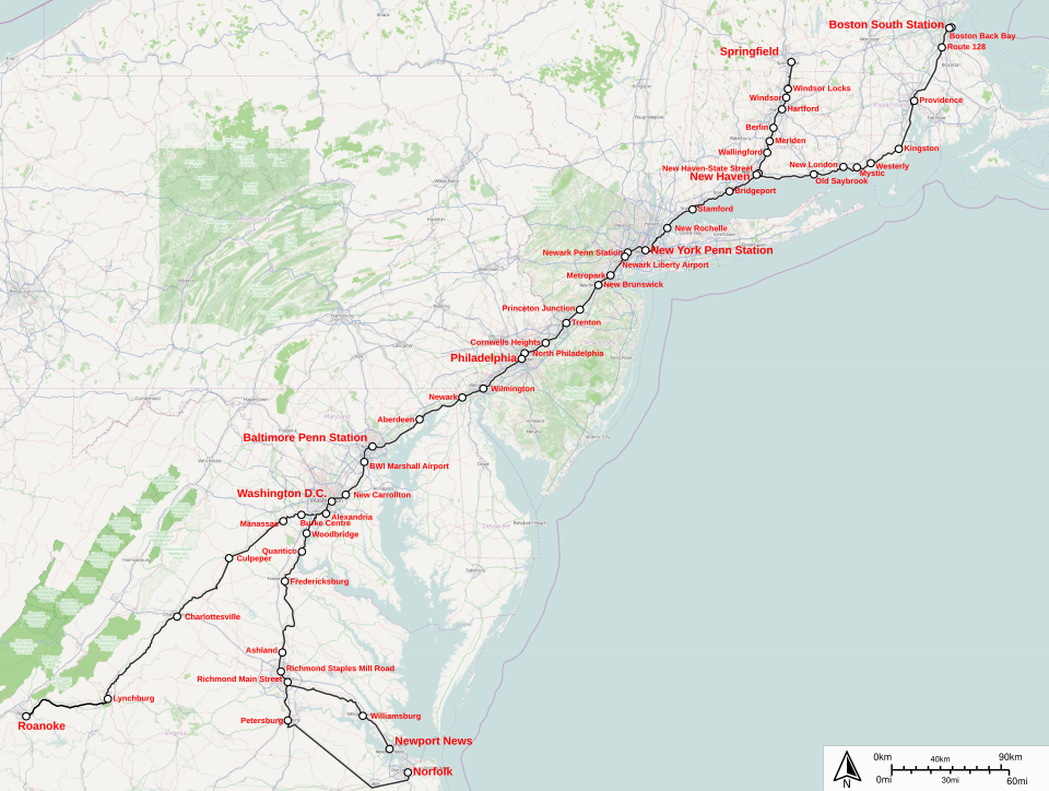 Northeast Regional Train Route’s Map