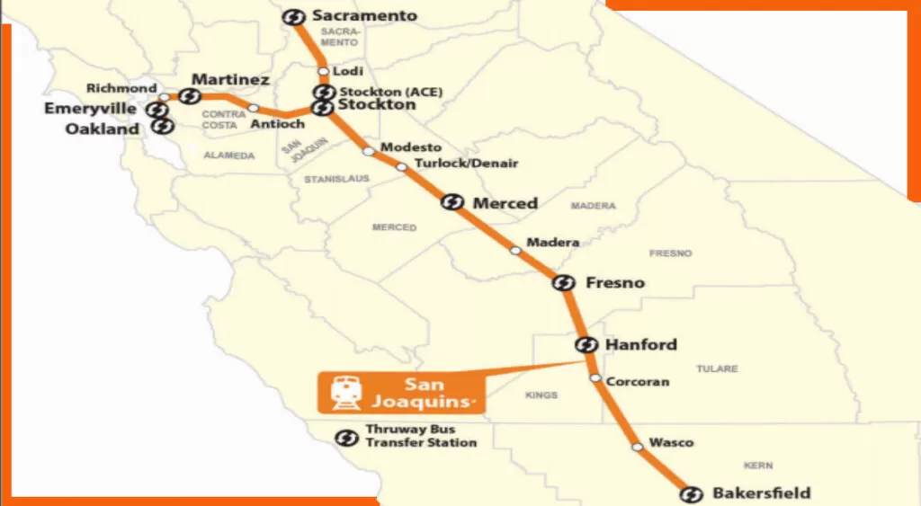 Detailed San Joaquin Amtrak  Train Map
